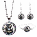 Gothic wizard and black cat pattern jewelry set including necklace and earrings - Black Cat Magician Style (JY009413-11)