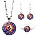 Halloween witch broom jewelry set with moon pendant necklace bracelet and earrings - Starry Sky Witch Style (JY009413-9)