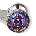 Macro detail of witch keychain with purple gemstones and miniature skull charm - Skull Gem Witch Style(JY009410-12)