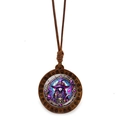 Detail of wooden witch pendant necklace with purple mystic art on a white background - Purple Smoke Skull Witch Style (JY009412-12)