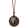 Detailed view of wooden Halloween necklace with flying witch and autumn maple leaf design - Autumn Maple Leaves Witch Style (JY009412-7)