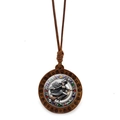 Collar vintage de bruja en escoba con gemas coloridas y cordón de cera trenzado marrón - Estilo de bruja de gema de relieve retro (JY009412-3)