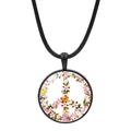 Détail du pendentif peace avec fleurs roses et papillon orange sur un cordon noir tressé - Signe de la Paix Fleurs Roses Papillon (Noir-6)