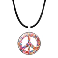 Détail du pendentif signe de paix fleuri avec fleurs colorées et cordon noir de collier - Signe de la Paix Grappe Florale Colorée (Argent-3)