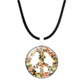 Collier signe de paix floral avec fleurs colorées et pendentif cordon noir simple - Signe de la Paix Floral Pastoral (Argent-5)