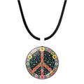 Collier signe de paix floral avec fleurs colorées et cordon noir pour femme - Signe de la Paix Floral Bleu Foncé (Argent-12)