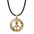 Collier avec pendentif signe de paix floral et cordon noir au style vintage raffiné - Signe de la Paix Floral Multicolore Vif (Bronze-5)