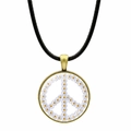 Collier en bronze vintage avec pendentif signe de paix marguerite sur cordon noir - Signe de la Paix Marguerite Blanche (Bronze-7)