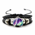 Handgemaakte gevlochten lederen armband met levendige aurora borealis glas cabochon - Verloop Sterrenhemel Stijl (JY009368-4)