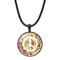 Collier pendentif symbole de paix floral avec cordon noir et motifs aquarelles colorés - Signe de la Paix Floral Aquarelle (Noir-1)