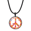 Collier signe de paix avec pendentif fleuri coloré et cordon noir pour femmes - Signe de la Paix Nature Fleurs Papillon (Noir-4)