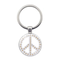 Macro shot of silver alloy keychain with floral daisy peace sign under glass dome - White Daisy Peace Sign (Silver-7)
