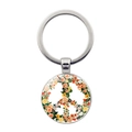 Floral peace sign butterfly car keychain with polished silver metal ring pendant - Bright Tiny Flower Peace Sign (Silver-5)
