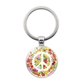 Silberner Friedenssymbol-Schlüsselanhänger mit buntem Blumenkranz-Design - Bunter Blumen Friedenszeichen (Silver-1)