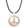 Collier signe de paix floral avec fleurs de cerisier et papillons sur cordon noir - Signe de la Paix Cerisier Papillon (Argent-6)