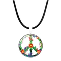 Collier avec pendentif signe de paix fleuri coloré et cordon en cuir noir - Signe de la Paix Floral Fruit Frais (Argent-9)