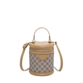 Zylindrische braune Monogramm-Eimertasche mit Henkel und verstellbarem Schultergurt - Khaki