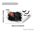 Adesivo murale 3D Halloween con muro rotto castello stregato e pipistrelli neri decorativi - B20006 (30*60 Cm*1 Pezzo)