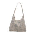 Schicke beige Canvas-Tragetasche mit 3D-Spitzen-Schmetterlingsapplikationen und Fransen - Grün