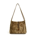 Bolso tote de terciopelo bronce con diseño de hojas de bambú y detalle de ámbar - Marrón
