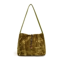 Bolso tote de terciopelo verde oliva con estampados de bambú y colgante decorativo - Verde
