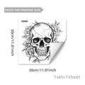 Hand-drawn skull and rose wall sticker decal for Halloween decor, size 30x30cm - 30x30cm