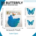 Set de 12 stickers muraux papillons bleus scintillants 3D creux pour décoration maison - Creux Pailleté Bleu Lot De 12