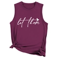 Détail du débardeur bordeaux sans manches avec let them imprimé et ourlet noué - Rouge Pourpre (Police Blanche)