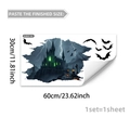 Halloween wall sticker with dark glowing castle, bats, and pumpkins on white background - B20007 (30x60cm x 1pc)