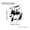 Halloween Wandsticker Set mit Hexe auf Besenstiel, Fledermäusen und Spinnen Silhouetten - 2 Blatt 30x40cm Set (M20032)