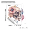Artistic skull and flower wall stickers set for home decor, dimensions 40x30cm per sheet - Watercolor Floral Skull Style (M20048)