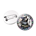 Front and back detail of a round witch and black cat fantasy enamel pin badge - Silver Witch and Black Cat (Silver-11)