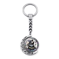 Detail of vintage silver moon keychain with rotating witch and black cat illustration - Magic Cat Witch (JY009415-11)