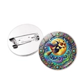 Artistic circular witch on broomstick brooch with colorful moon and pin backing - Silver Starry Mandala (Silver-6)