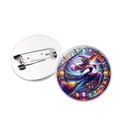 Enamel witch pin badge featuring a purple dress sorceress on broom with crystal accents - Silver Purple Witch (Silver-8)