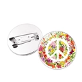 Floral peace sign tinplate badge brooch with silver metal back and safety pin - Silver-Style 1