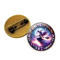 Vintage witch brooch with purple glass cabochon and crystal-encrusted bronze frame - Bronze Flying Witch (Bronze-2)