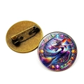Round Halloween witch brooch with crystal finish and metal pin backing for apparel - Bronze Purple Witch (Bronze-8)