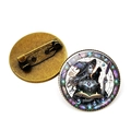 Vintage bronze witch and black cat crystal brooch badge with safety pin back - Bronze Witch and Black Cat (Bronze-11)