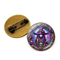 Gothic witch crystal badge with purple hat and crystal ball on bronze metal base - Bronze Gothic Witch (Bronze-12)