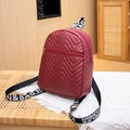 Burgundy quilted wave pattern mini backpack for women with gold zippers and fashion straps - Red
