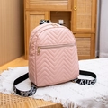 Pink quilted PU leather mini backpack with wavy embroidery and gold zipper detail - Pink