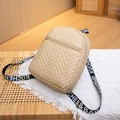 Beige mini backpack with chevron stitching and stylish logo printed wide straps - Apricot