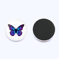 Round glass fridge magnet with purple butterfly design and black magnetic back - Jy9394-3