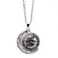 Zilveren heks ketting met kleurrijke edelstenen en draaibare maan hanger sieraad - Kleurrijke Strass Roterende Maan (JY009411-3)