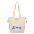 Borsa tote beige con scritta Beach blu e coulisse laterale per un look estivo casual - Giallo