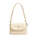 Elegante borsa a spalla in pelle crema con fiocco in metallo argento e tracolla annodata - Bianco