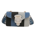 Stylish canvas crossbody bag with blue stripes and wide fashion strap on white background - Gray