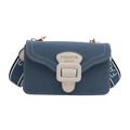 Blue canvas crossbody bag with white contrast buckle and stylish wide fabric shoulder strap - Blue