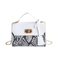 Snakeskin patchwork mini satchel bag with gold lock and chain strap on white background - White